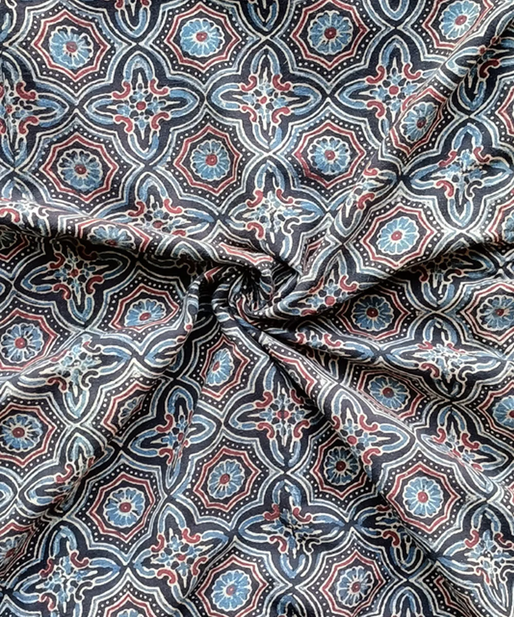 2.5m Black blue red handspun handwoven cotton ajrakh kurta material