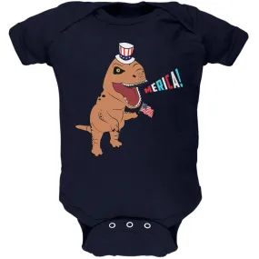 4th Of July Merica Patriotic T-Rex Dinosaur Soft Baby One Piece