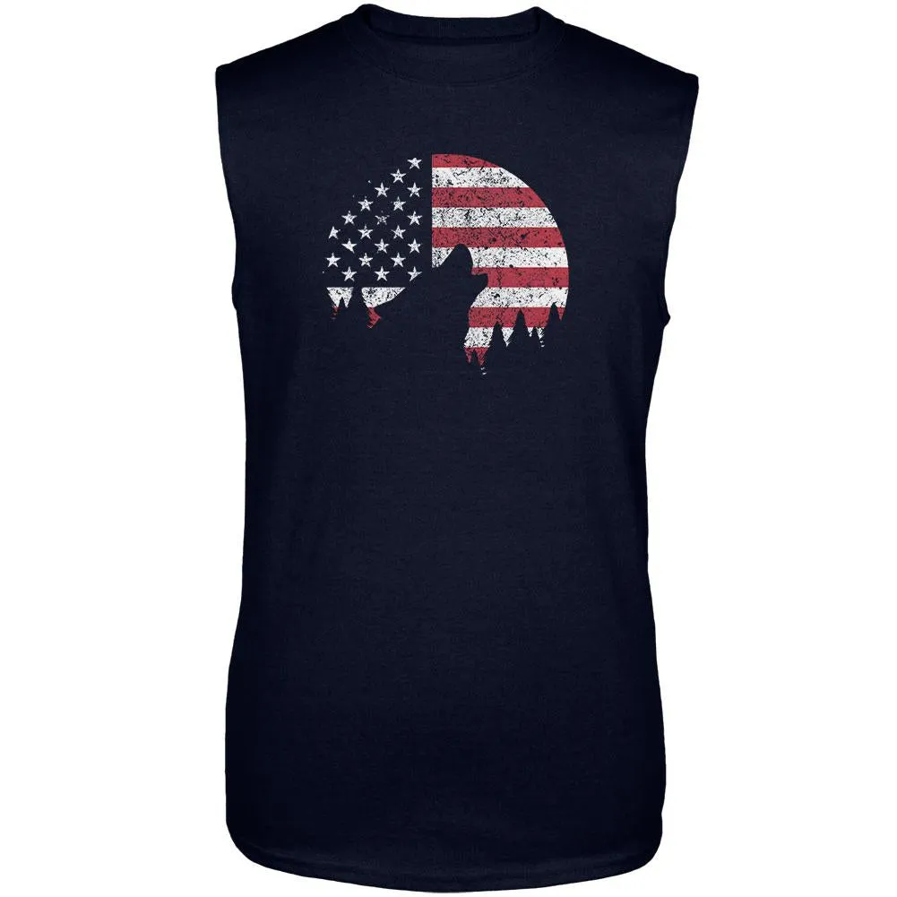 4th Of July Wolf Silhouette Flag Moon Mens Sleeveless Shirt