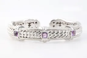 6.5" Judith Ripka 925 Silver 1.43tcw Amethyst Hinged Cuff Bracelet (47.79g.)