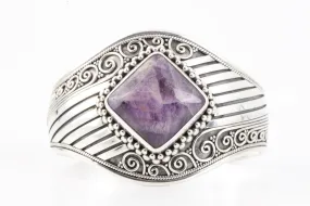 7.5" 925 Silver 24.37ctw Amethyst Wide Cuff Bracelet (51.00g.)