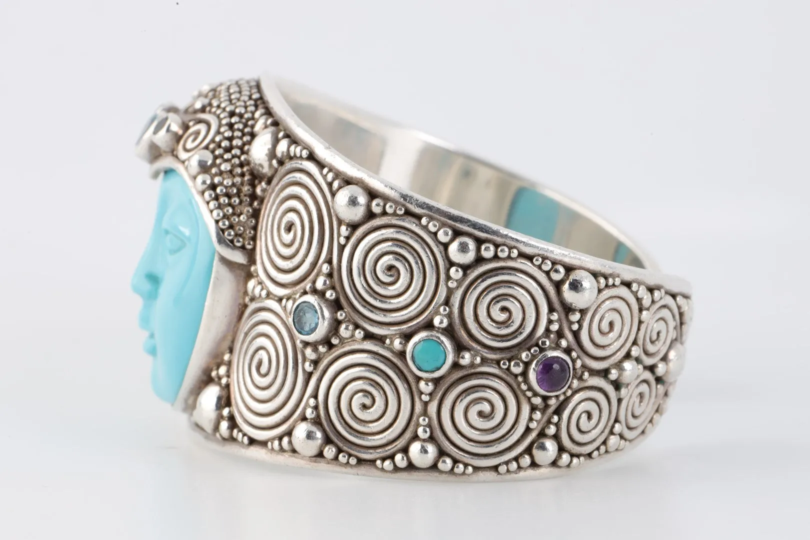 7" Sajen 925 Silver Turquoise Moon Goddess Cuff Bracelet (88.40g.)