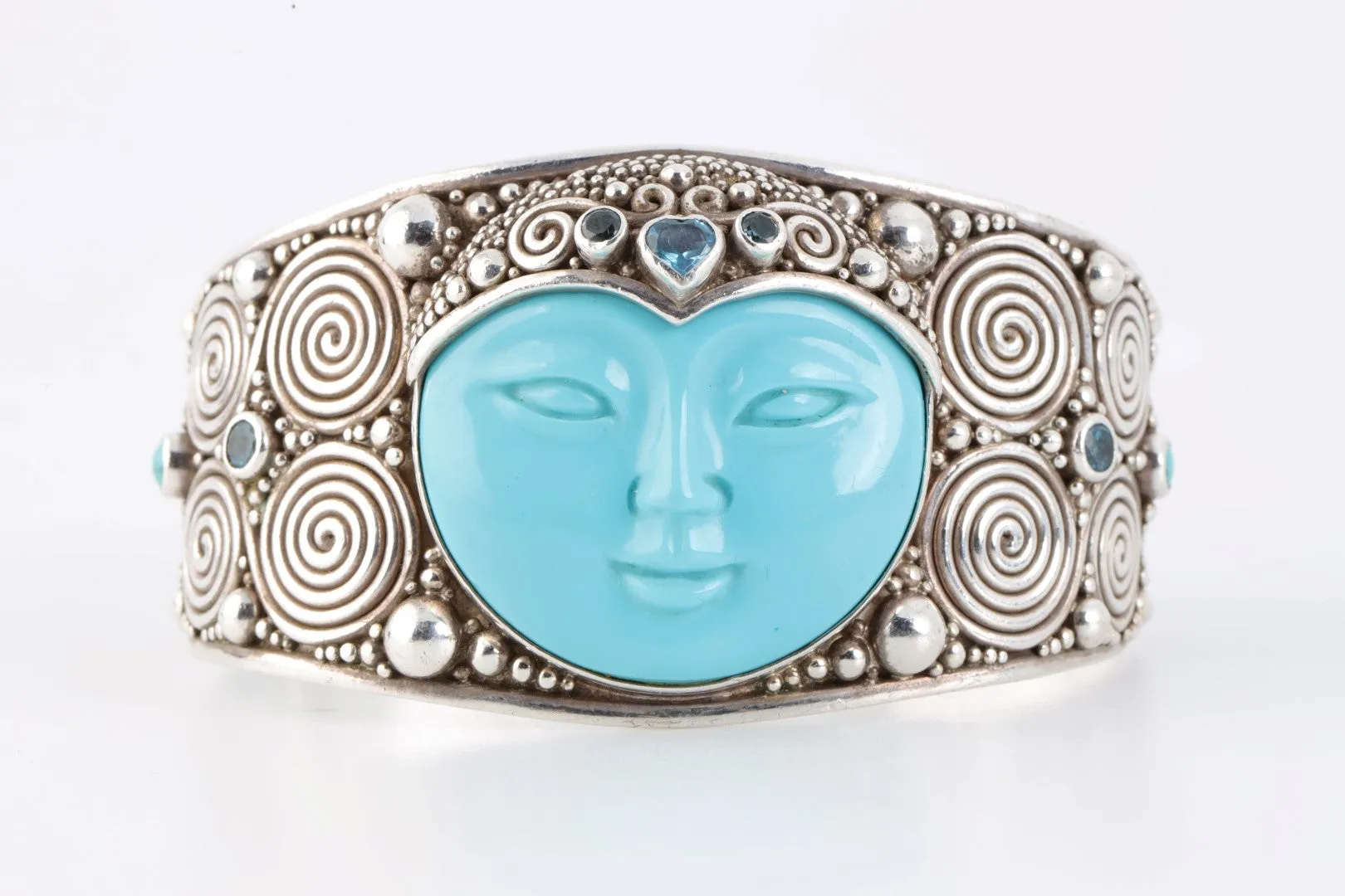 7" Sajen 925 Silver Turquoise Moon Goddess Cuff Bracelet (88.40g.)