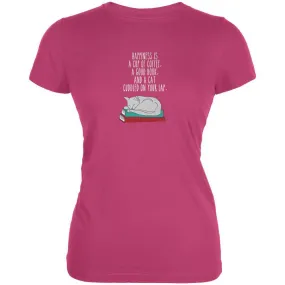 A Good Book and My Cat Berry Pink Juniors Soft T-Shirt