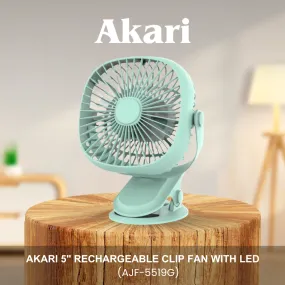 Akari 5 Rechargeable Clip Fan with LED (AJF-5519G)