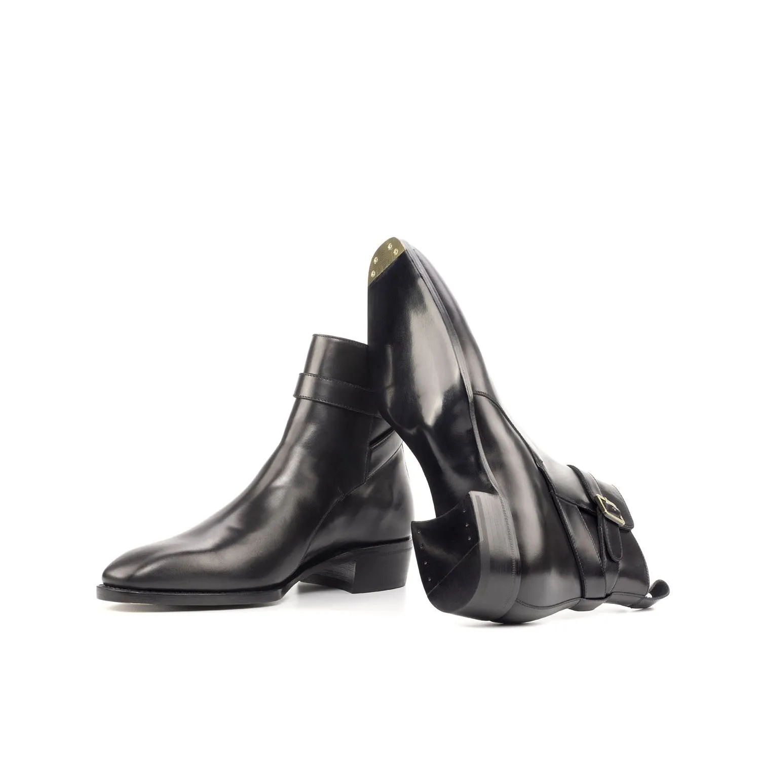 Ambrogio Bespoke Custom Men's Shoes Black Polished Calf-Skin Leather Jodhpur Boots (AMB1864)