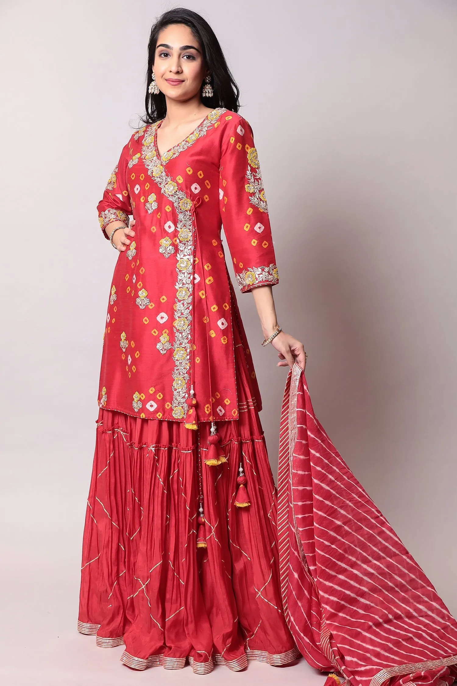 Bandhej Cotton silk Suit with Gota Patti, Thread work.