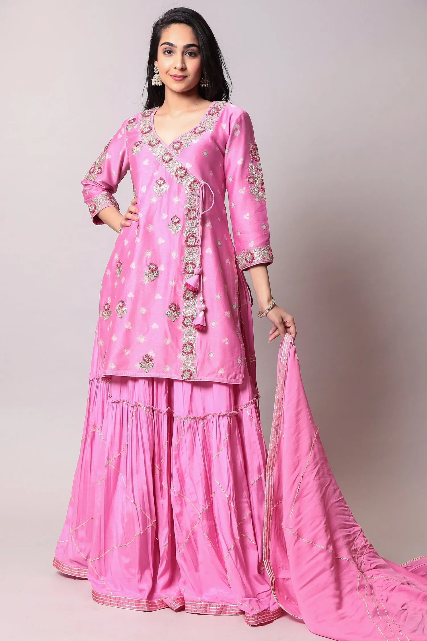 Bandhej Cotton silk Suit with Gota Patti, Thread work.