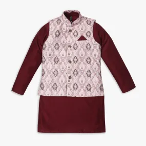 Boy's Regular Fit Jacquard Kurta & Pant with Jacket Set