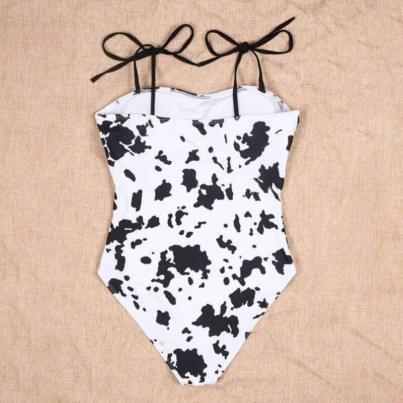 Cow Print Women's Swimsuit Female Monokini Knot Bodysuit Beachwear