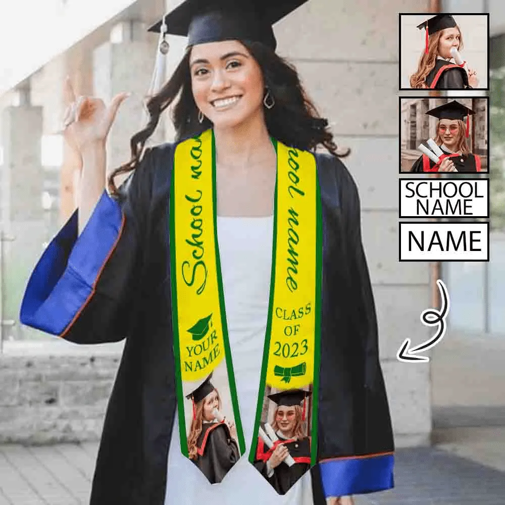 Custom Photo&Name Yellow Graduation Stoles Sash Class of 2023 Graduation Gift