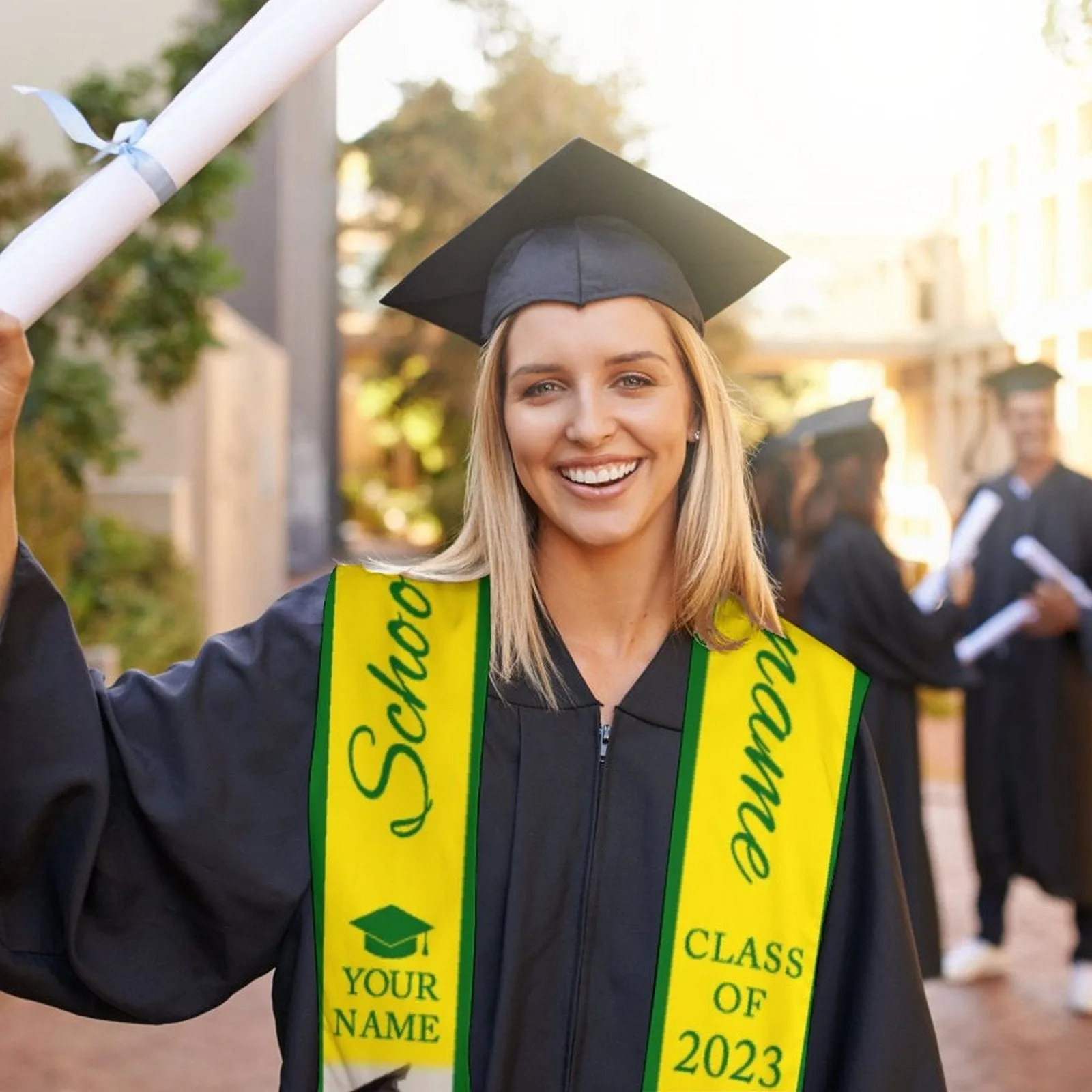 Custom Photo&Name Yellow Graduation Stoles Sash Class of 2023 Graduation Gift