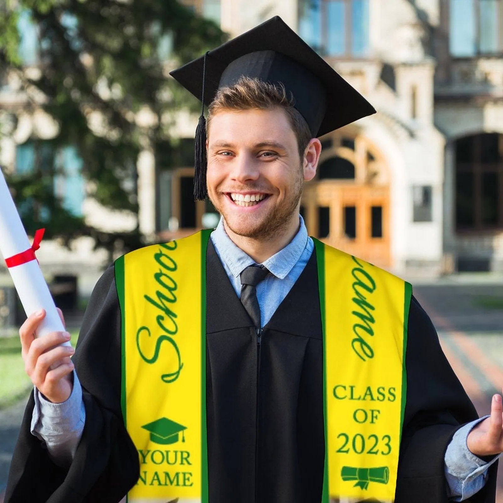 Custom Photo&Name Yellow Graduation Stoles Sash Class of 2023 Graduation Gift