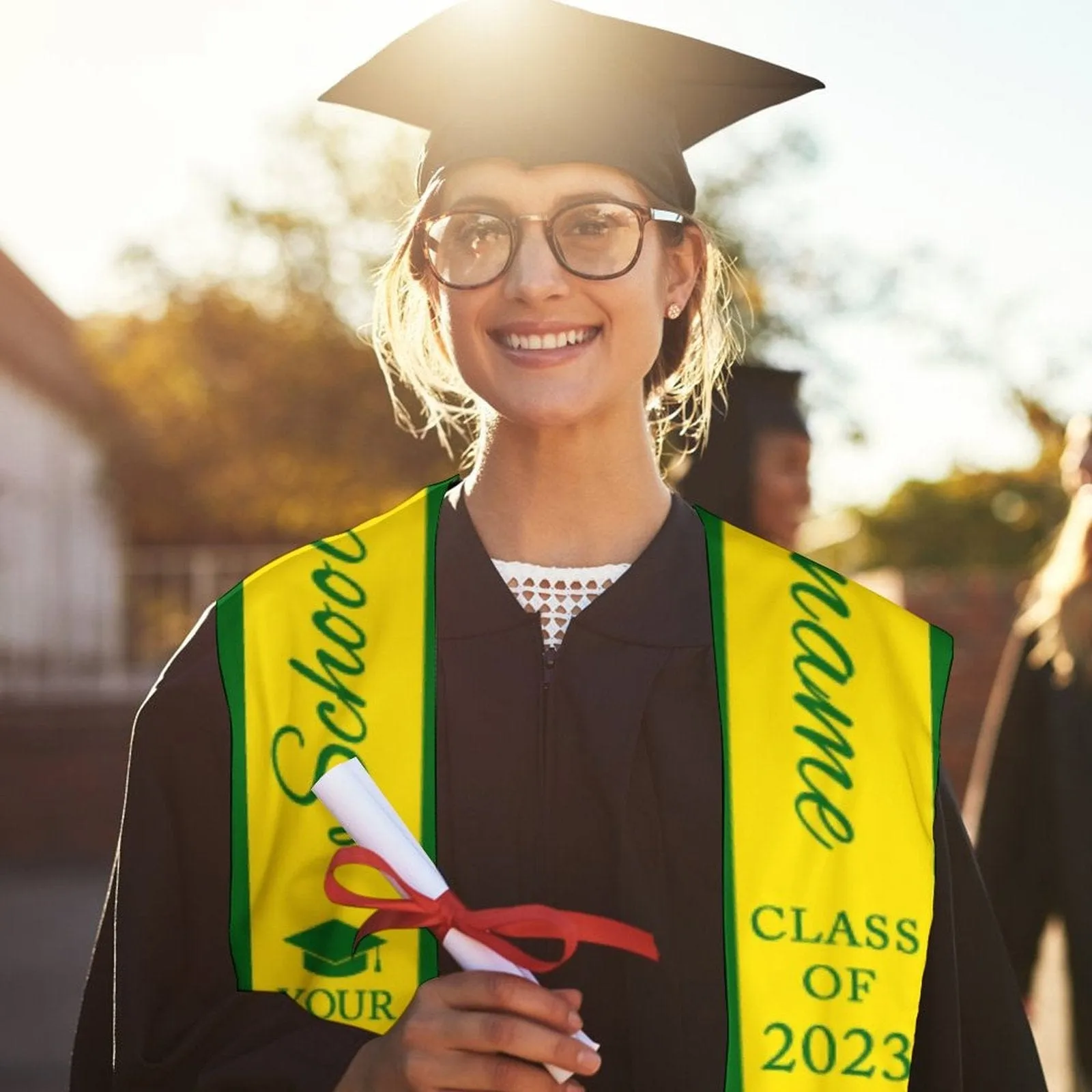 Custom Photo&Name Yellow Graduation Stoles Sash Class of 2023 Graduation Gift