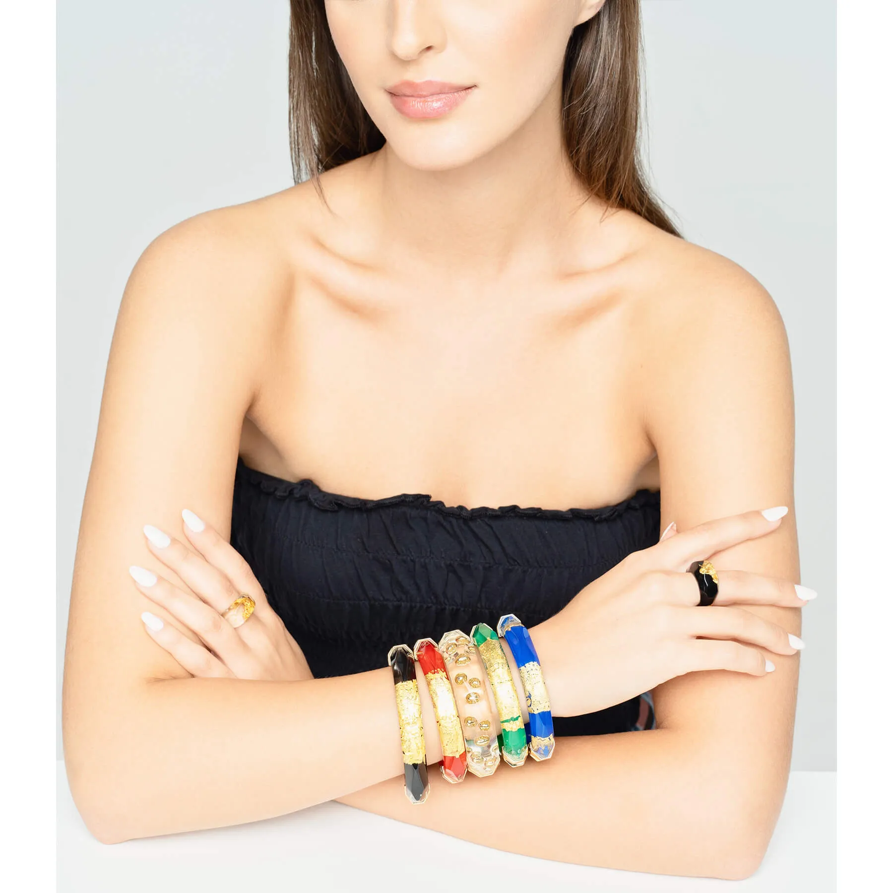 Gold Leaf Thin Faceted Lucite Bangles