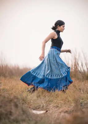 Kaisori Indigo Dabu striped handblockprinted  skirt