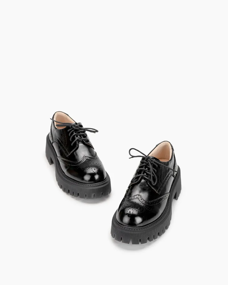 Lace up Wingtip Chunky Heel Platform Brogue Oxford