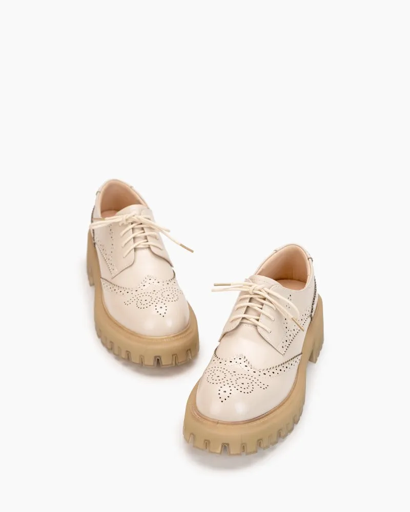 Lace up Wingtip Chunky Heel Platform Brogue Oxford