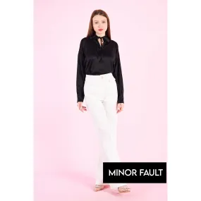 (Minor Fault) Black Knotted Collar Satin Top