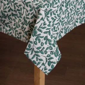 MODERN RETRO – Aqua Green cotton table cloth with leaf print