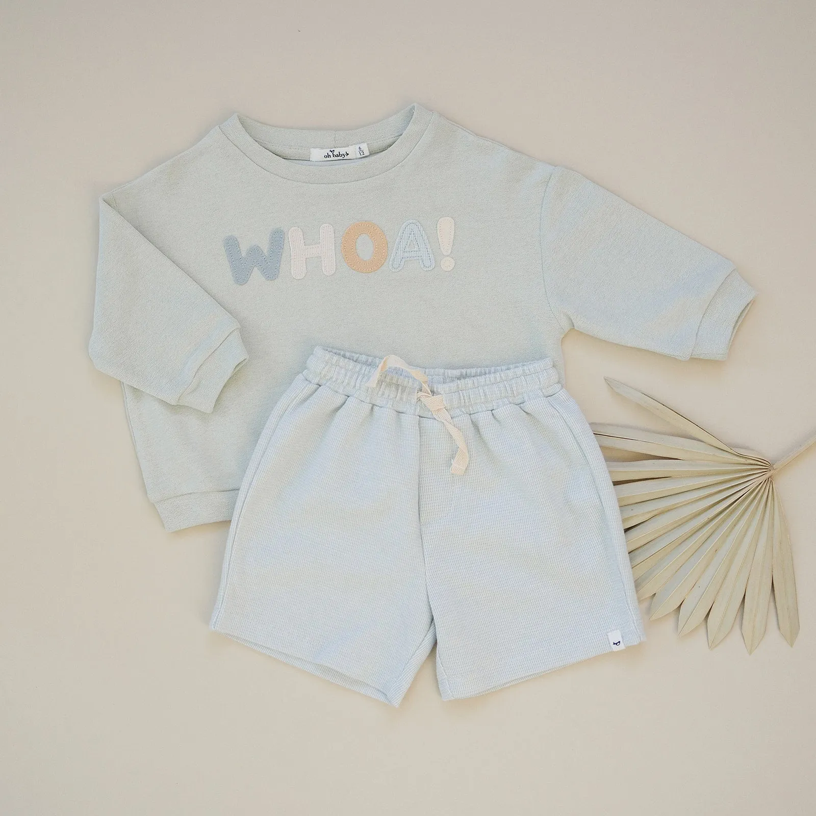 oh baby! Cotton Terry Slouch Boxy Sweatshirt  -WHOA Applique - Minty