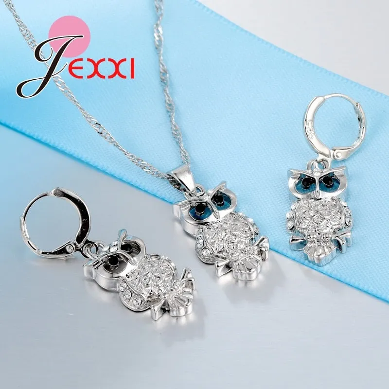 Owl Pretty Shape 925 Sterling Silver Fashion Jewelry Set With AAA  Cubic Zirconia Women Necklace &amp; Earrings &amp; Pendant