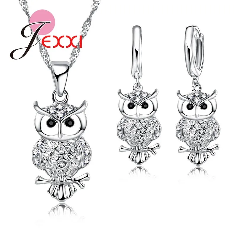 Owl Pretty Shape 925 Sterling Silver Fashion Jewelry Set With AAA  Cubic Zirconia Women Necklace &amp; Earrings &amp; Pendant