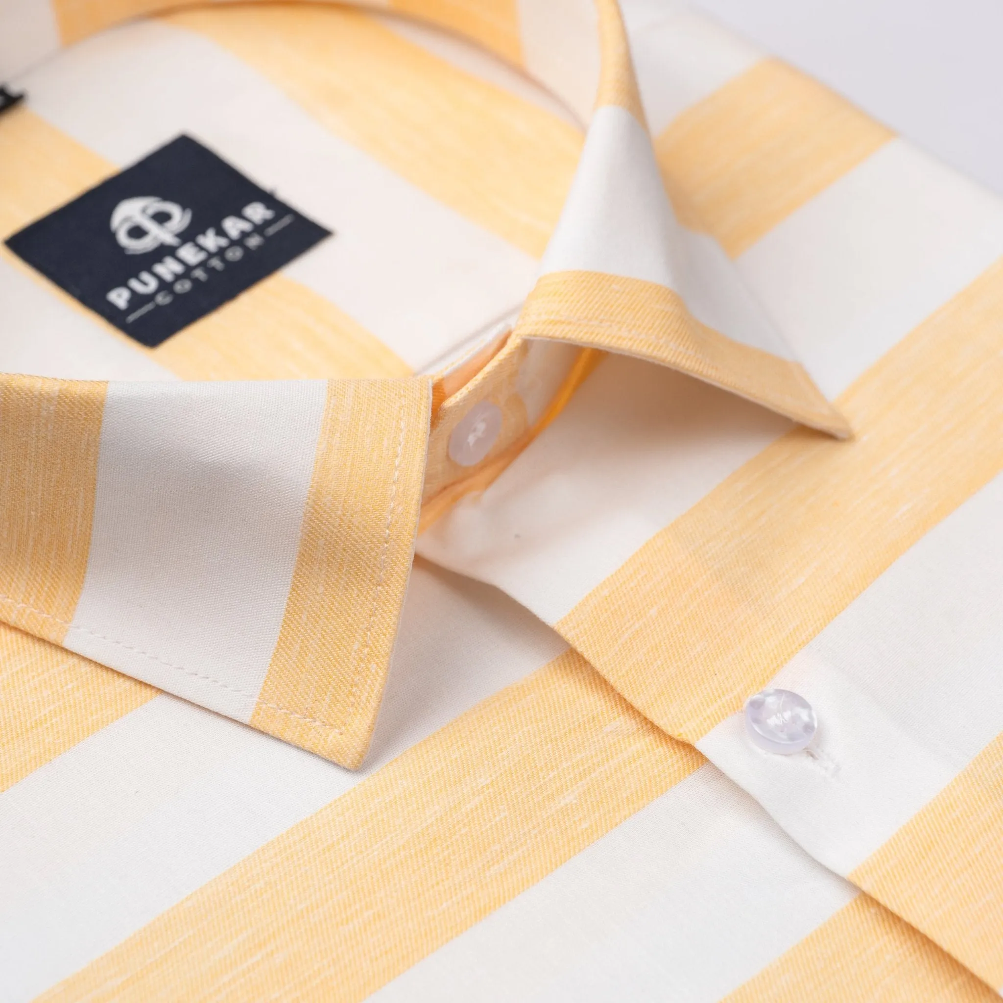 Peach Orange Color Cotton Stripe Shirt For Men