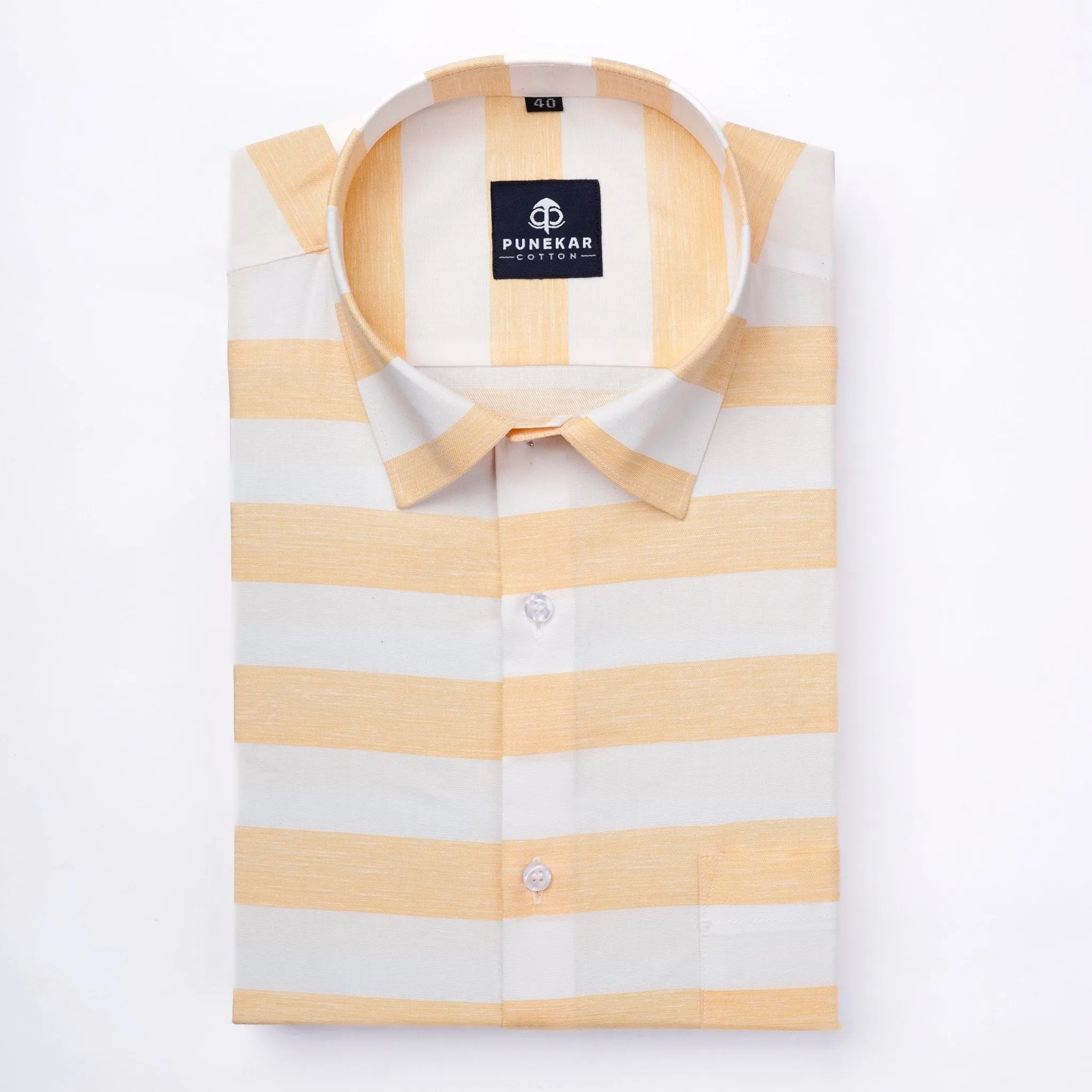 Peach Orange Color Cotton Stripe Shirt For Men