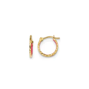 Petite Gold and Pink Enamel Diamond Cut Huggie Hoop Earrings