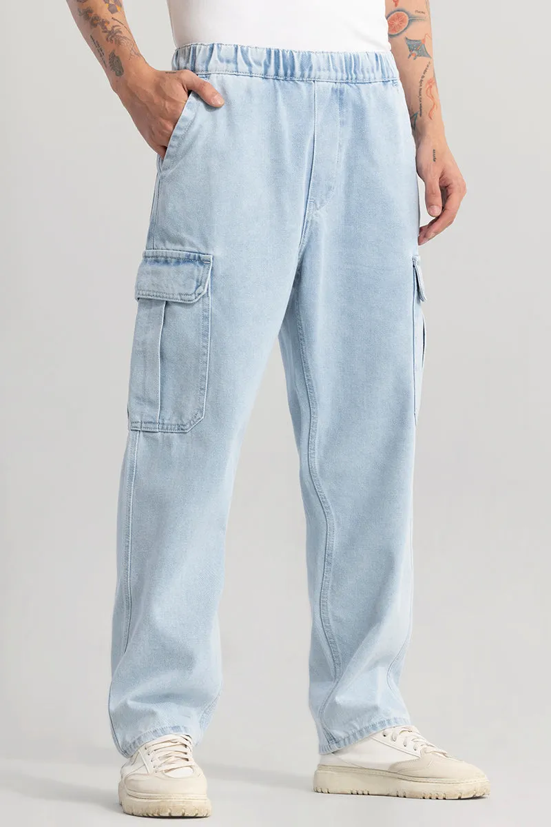 Pull On Ice Blue Baggy Fit Jeans