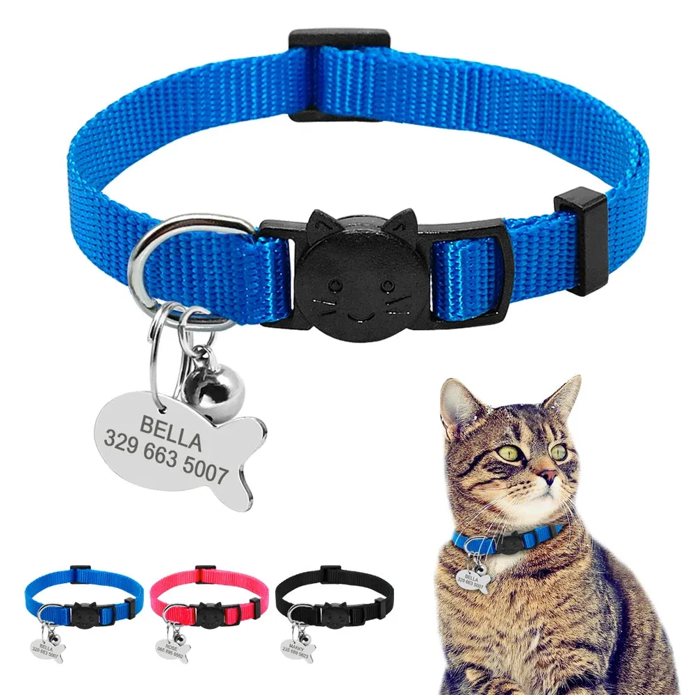 Safety Breakaway Cat Collars Quick Release Kitten Collar Personalized Custom Cats Collar Necklace with Bell for Cat Kitty Puppy