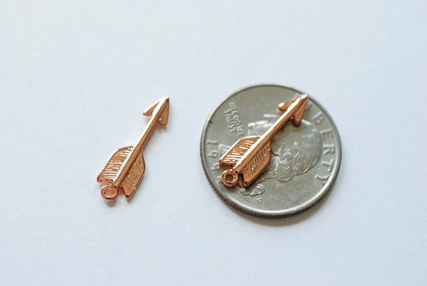 Vermeil Rose Gold Arrow Charm- 18k gold plated over Sterling Silver, Gold Feather Arrow Pendant, Gold Arrowhead Charm, Arrowhead, Wholesale